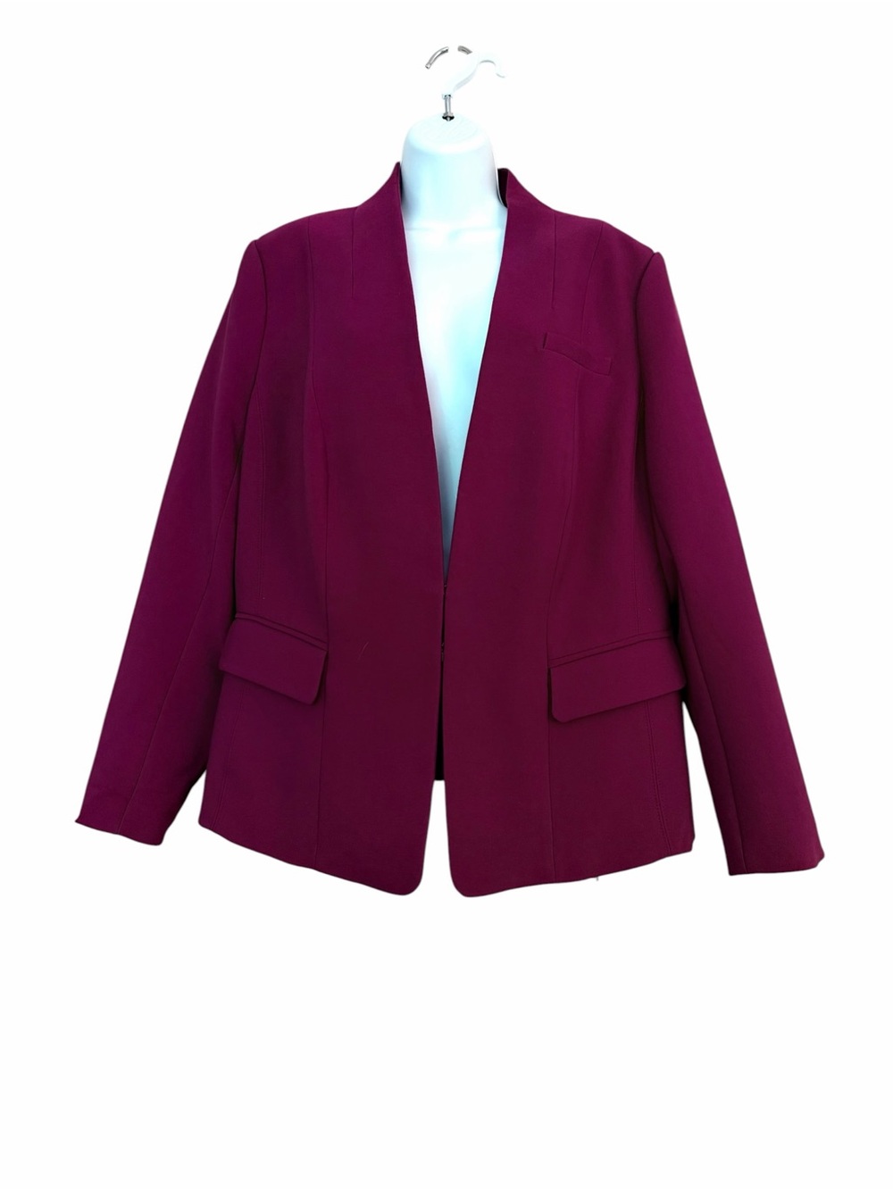 WHBM Plum Collarless Open-Front Blazer Jacket Plus Size 16W Tailored Minimalist